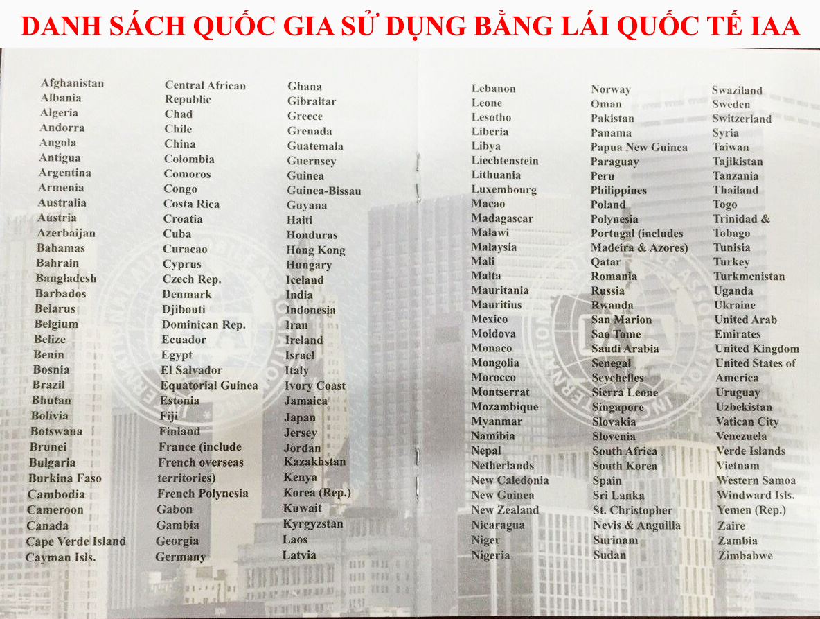 Danh Sách Các Quốc Gia Sử Dụng Bằng Lái Xe Quốc Tế